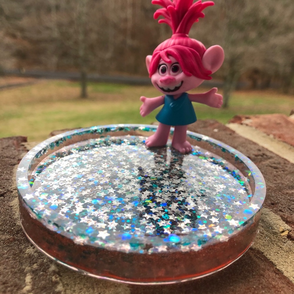 Poppy trolls epoxy resin jewelry coaster dish tray